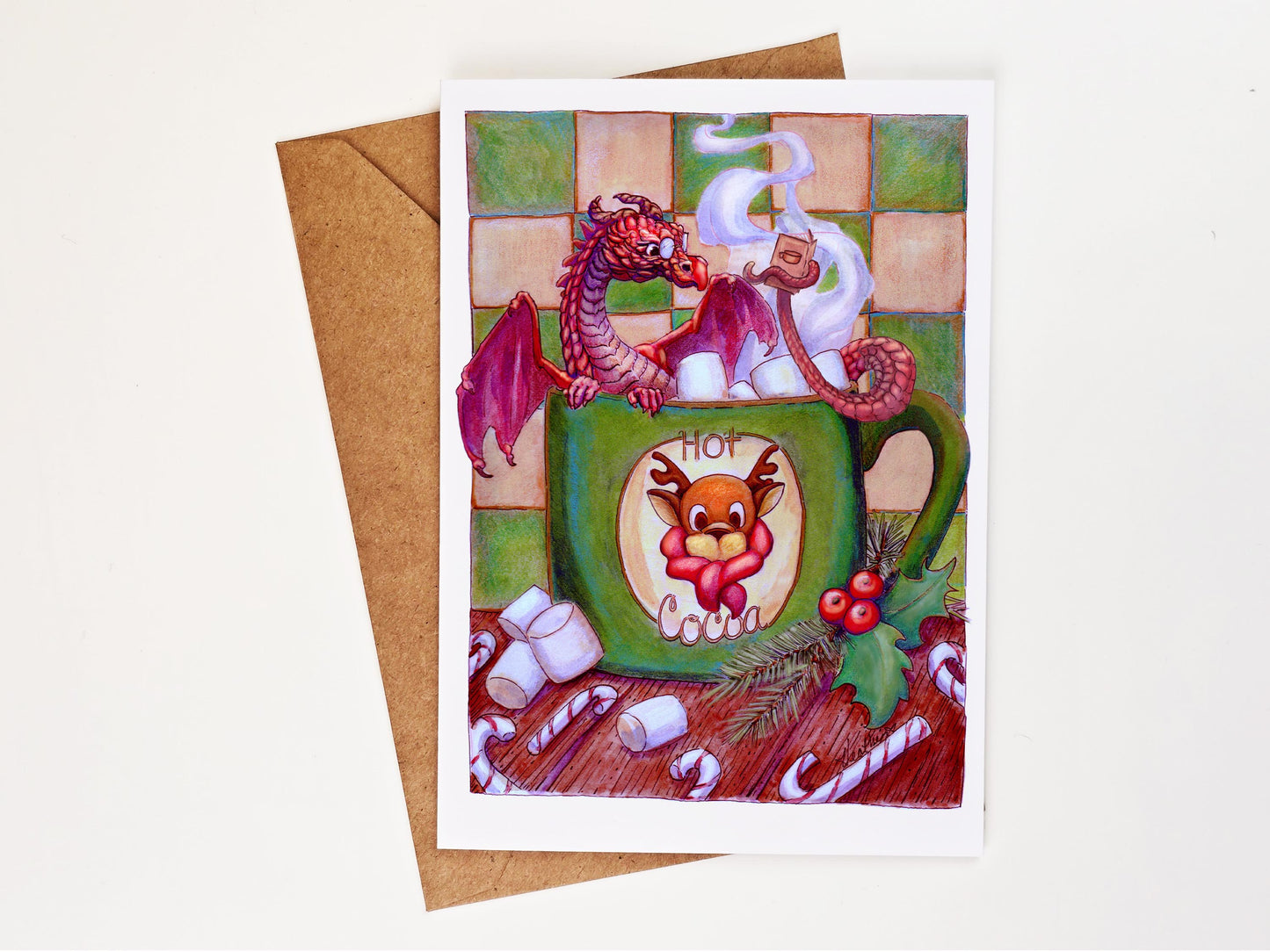 Hot Cocoa Dragon – Whimsical Holiday Greeting Card
