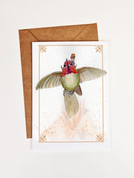 Fairy and hummingbird Greeting Card. Ladie's Men. Fairycore Stationary. Whimsical Hummingbird Art. Fairy Pen Pal. Fairy Garden Lover Gift.