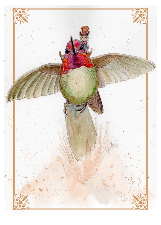 Fantasy Art Card. Ladie's Men. Fairycore. Fairy Garden. Hummingbird Art