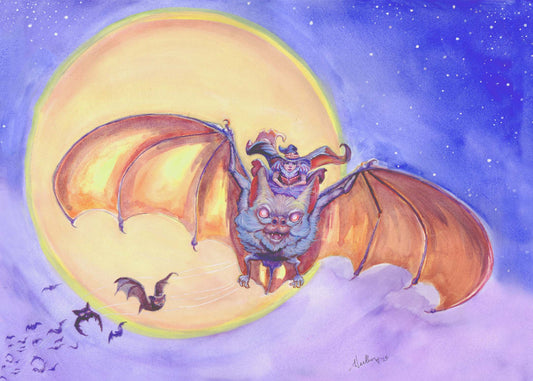 Original Art: Cauldron Parade 11x14 | Watercolor Gouache Bat Witch Painting | Whimsical Vintage Halloween