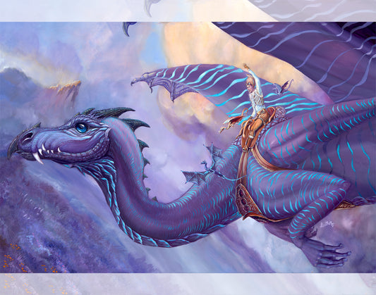 Fantasy Art Print. Maiden Flight. Dragon Rider. MtG style. Dungeons & Dragons. Dragon Riders of Pern Style. Fantasy Creature. Wall Decor