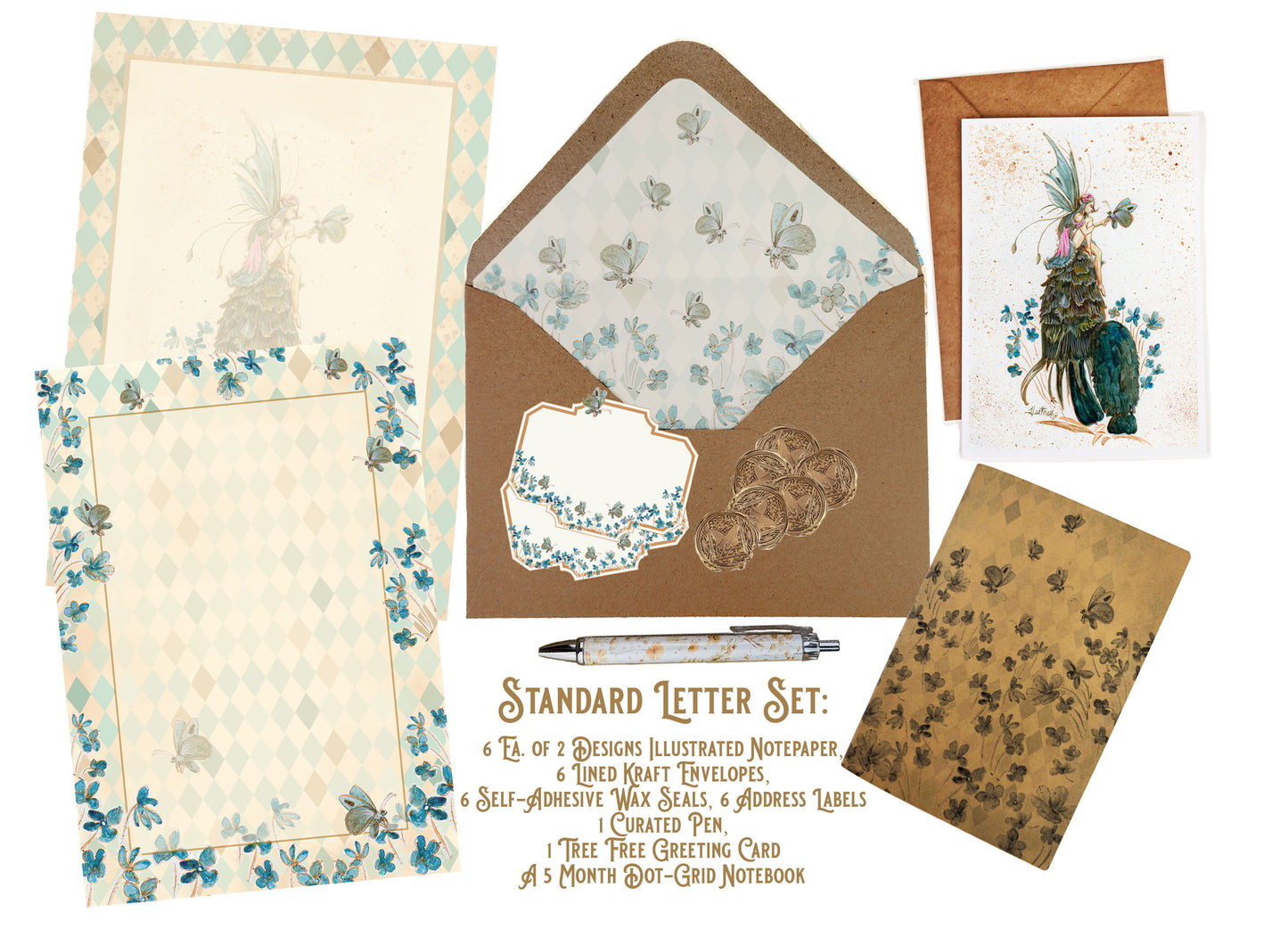 Mushroom Fairy Letter Writing Kit | Deluxe & Standard Whimsical Stationery Set | Illustrated Notepaper, Wax Seals, Notebook and Pen