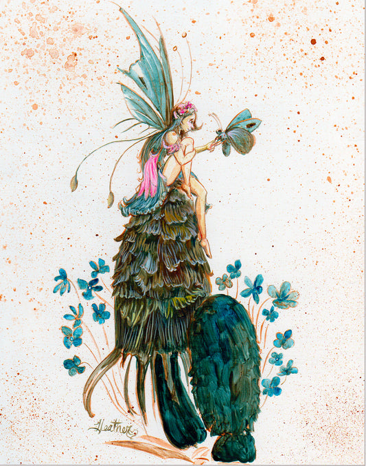 Fantasy Art Print. Mushroom Fairy. Line Art gouache Fairy Art. Fairycore. Faerie. Mushroom. Whimsical Flower Fairy. Fairy Garden Wall Decor