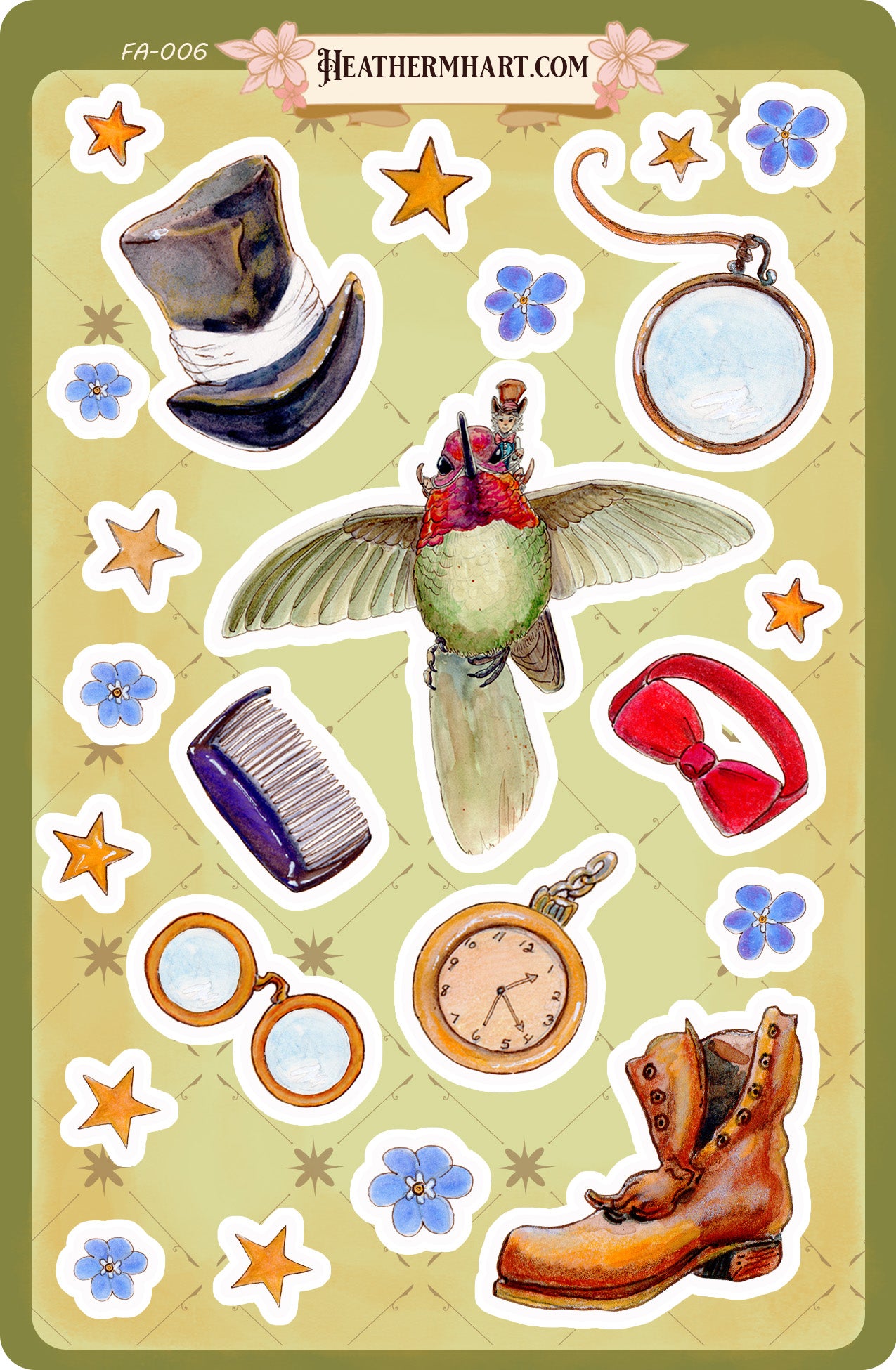 Dapper Hummingbird Sticker Sheet | Whimsical Gentleman Animal Stickers | Steampunk Journaling Stickers