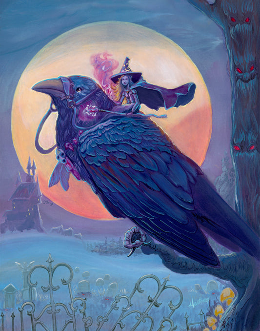 Fantasy Art Print. Raven Witch. Witchcore. Dark Fairycore. Raven Familiar. Fantasy Wall Decor