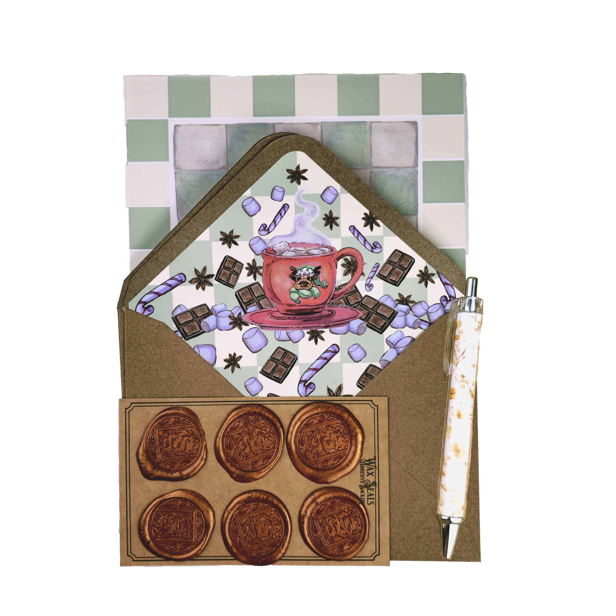 Hot Cocoa Dragon – Deluxe Winter Letter Writing Set – Heather Hart