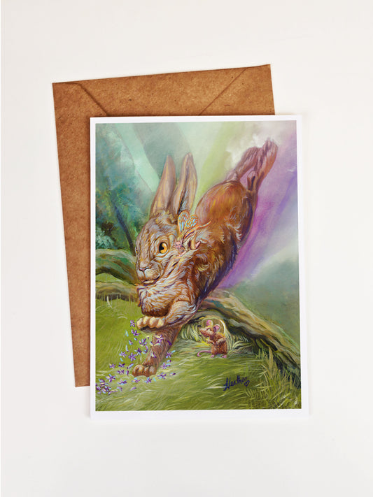 Fantasy Greeting Card. Spring is Coming. Fairy Garden. Stationary. Fairycore. Fantasy Forest. Rabbit. Bunny. Pagan. Solringen. Ostara