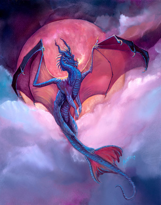 Fantasy Art Print. Bloodmoon Dragon. Fantasy Creature. Fantasy Art. Wiccan art Decor. Pagan Art Decor. Dragon Fantasy art.