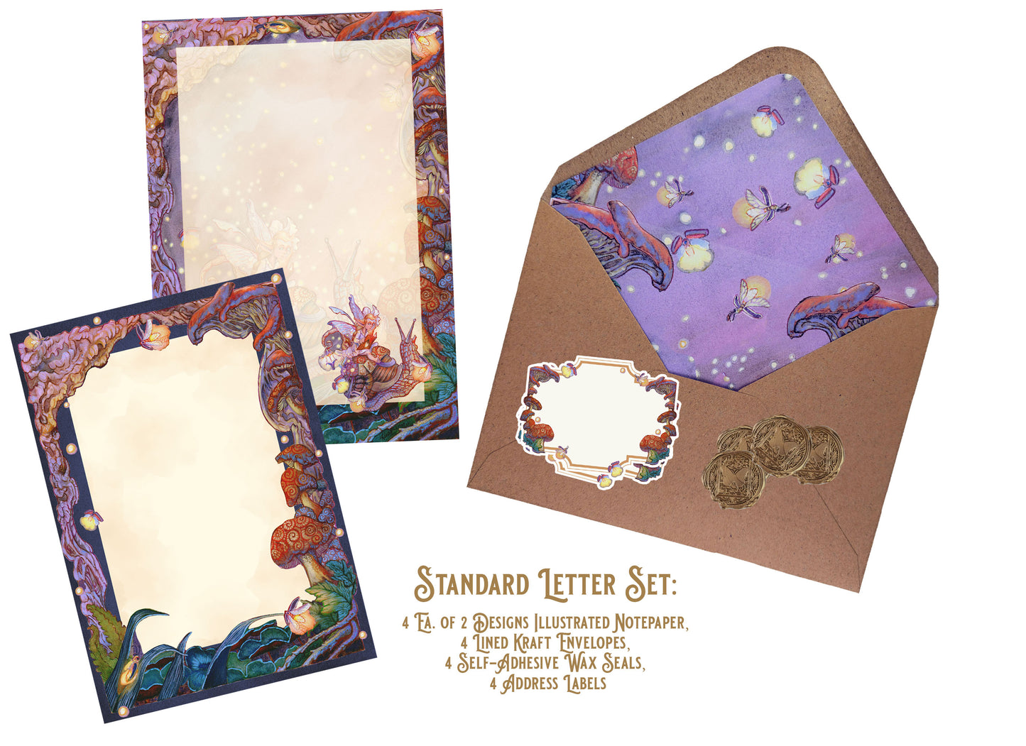 Whimsical Mushroom Stationery Set - Firefly Study Fairy Snail Cottagecore Writing Kit