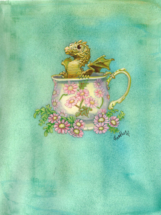 Original Art: Golden Tea Dragon Painting | 8.5x11 Acrylic Ink Gouache Watercolor | Fantasy Creature Unframed
