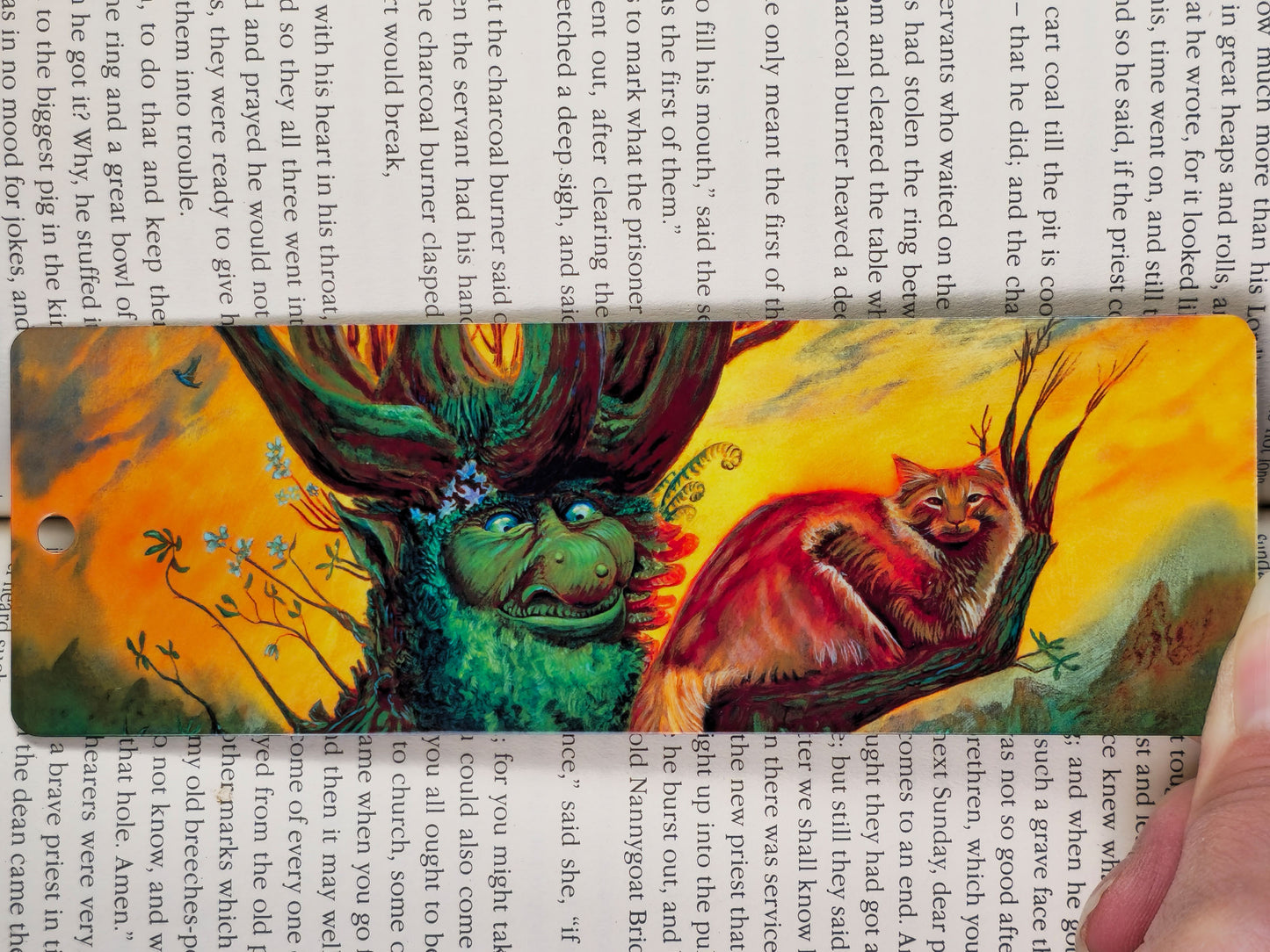 Enchanted Forest Metal Bookmark - Tree Ent and Cat-Fantasy Book Lover Gift-Reading Nook-LOTR style-Green Man