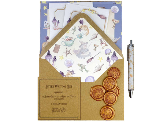 Witchy Things Letter Writing Kit | Topsy Turvy Art Stationery | Magical Notepaper | Fantasy Art with Wax Seals