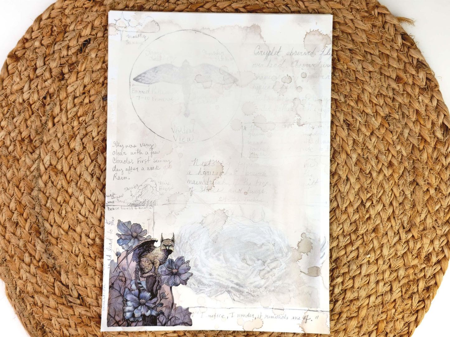 Fantasy Field Journal Notepaper Set | Vintage Gryphon Art | A Naturalist's Guide to Fantastical Creatures | Complete Writing Kit