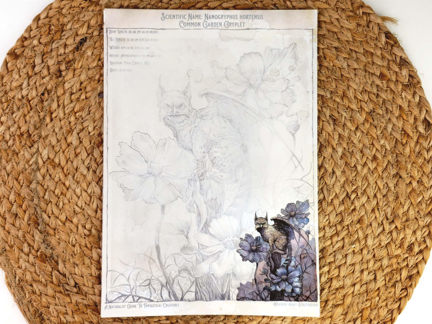 Fantasy Field Journal Notepaper Set | Vintage Gryphon Art | A Naturalist's Guide to Fantastical Creatures | Complete Writing Kit