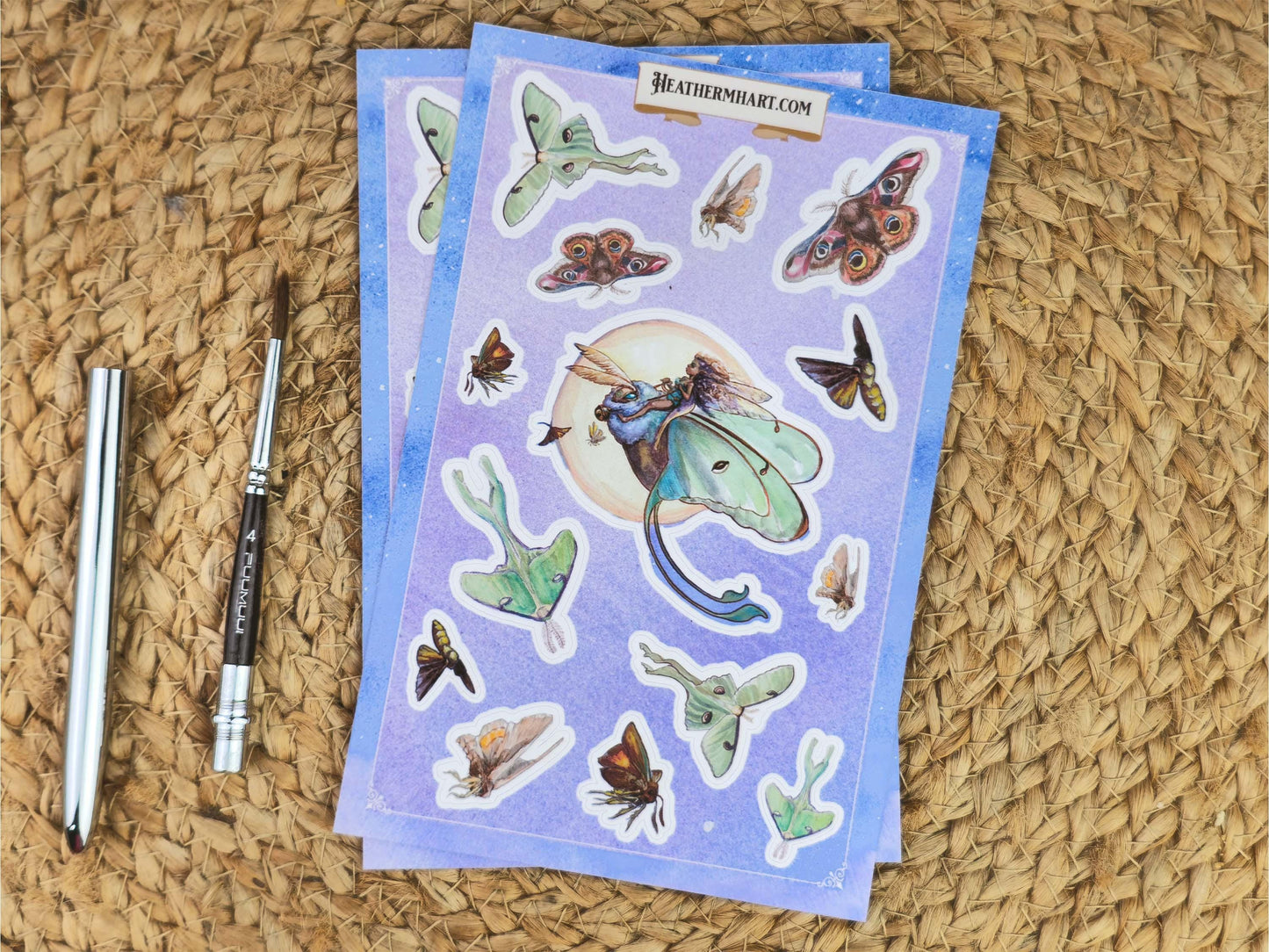Lunar Moth Fairy Sticker Sheet | Magical Fantasy Planner Stickers | Celestial Journaling Stickers