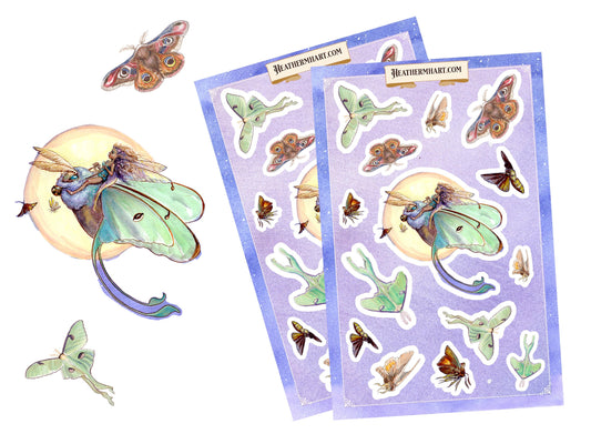 Lunar Moth Fairy Sticker Sheet | Magical Fantasy Planner Stickers | Celestial Journaling Stickers