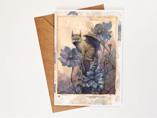 Fantasy Gryphon Greeting Card | Scientific Field Guide Note Card | Dark Academia Blank Card
