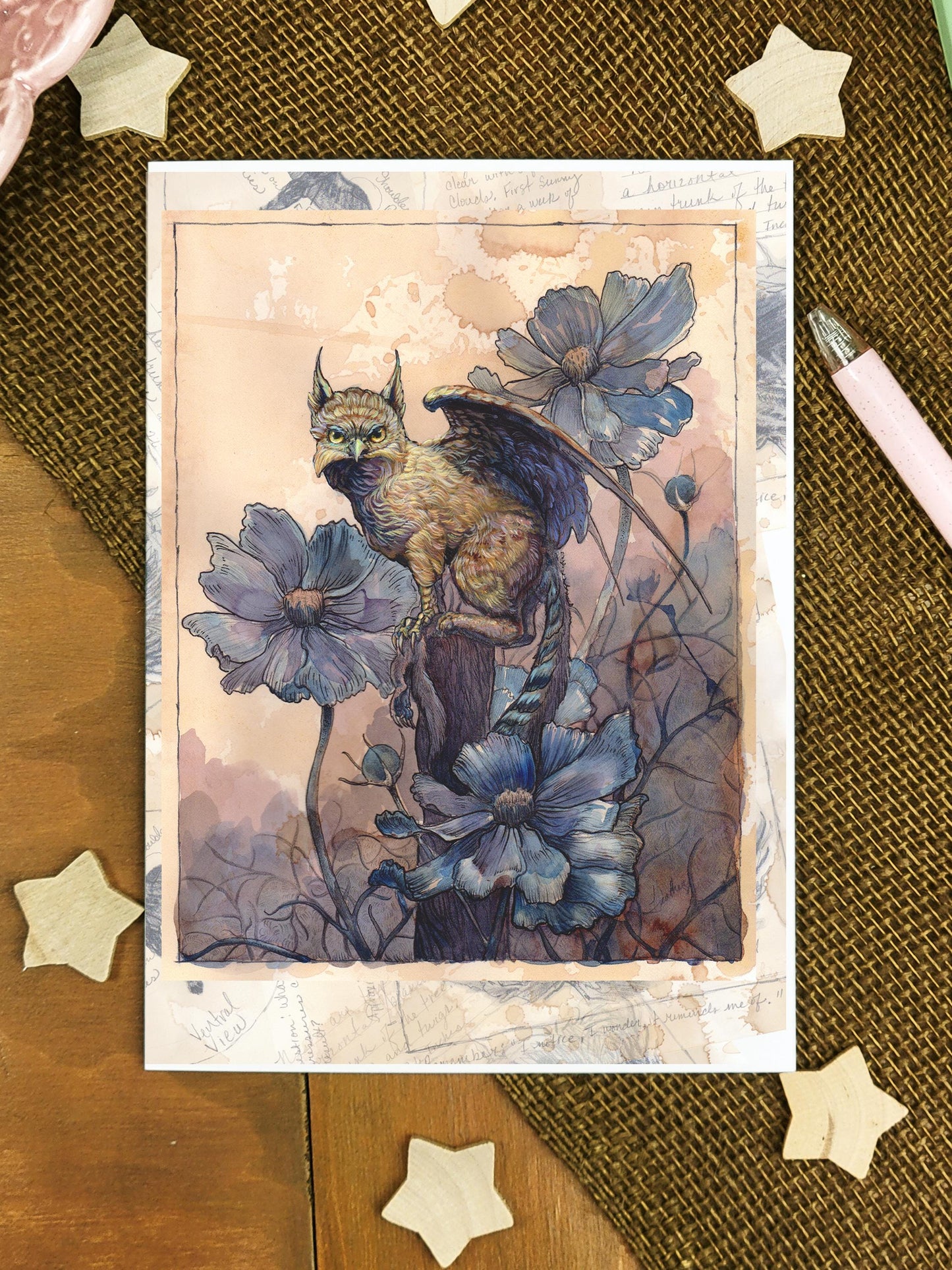Fantasy Gryphon Greeting Card | Scientific Field Guide Note Card | Dark Academia Blank Card
