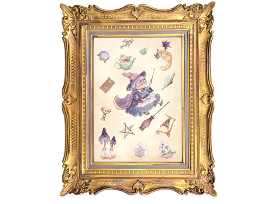 Topsy Turvy Witchy Things Print | Vintage Whimsical Witchcore Art | Watercolor Children's Book Style
