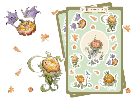 Pumpkin Creature Sticker Sheet | Spooky Cute Halloween Stickers | Autumn Planner Stickers | Vintage Fall Art