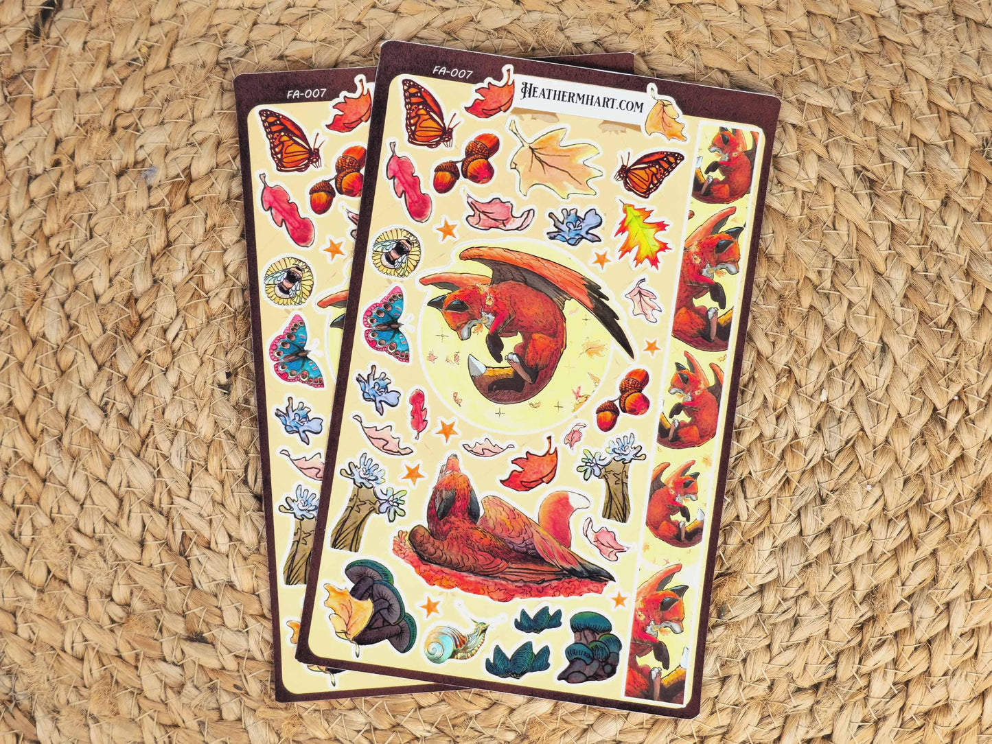 Fantasy Fox Stickers | Flying Fox Art Sticker Sheet | Cute Woodland Animal Decals | Autumn Lover Gift