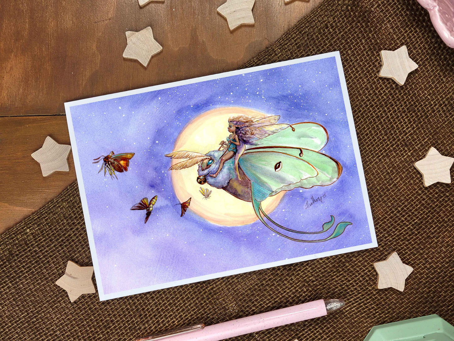 Lunar Moth Fairy Greeting Card | Blank Note Card | Celestial Fantasy Art Card