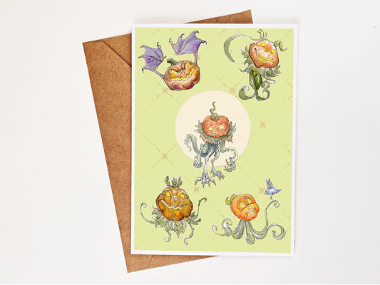Pumpkin Creature Greeting Card | Spooky Cute Halloween Card | Autumn Fantasy Art