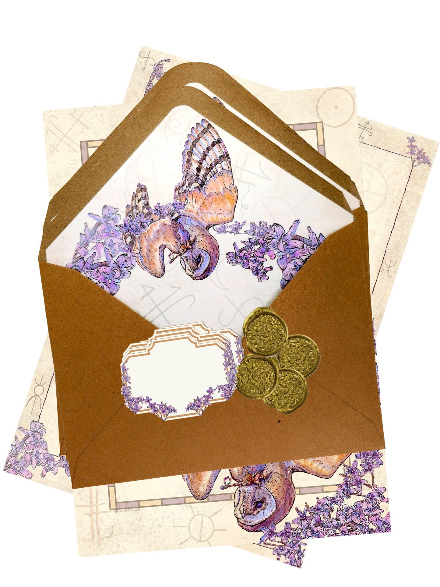 Barn Owl & Shamanic Runes Letter Writing Set - FSC Paper Fantasy Art Stationery Kit