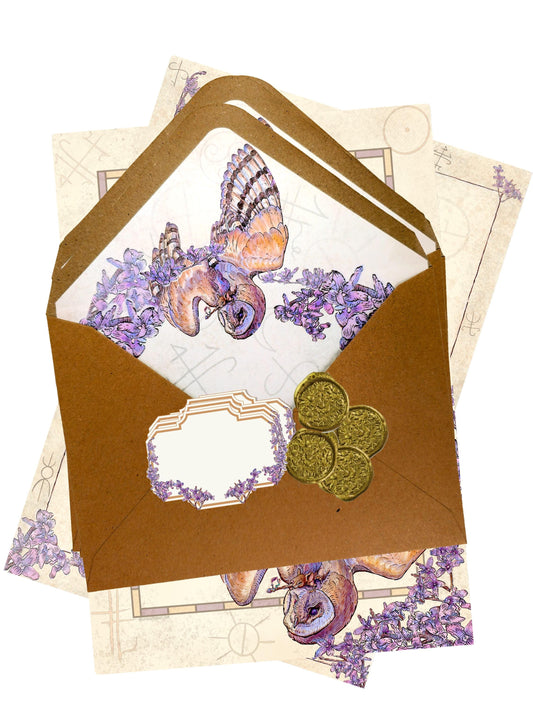 Barn Owl & Shamanic Runes Letter Writing Set - FSC Paper Fantasy Art Stationery Kit
