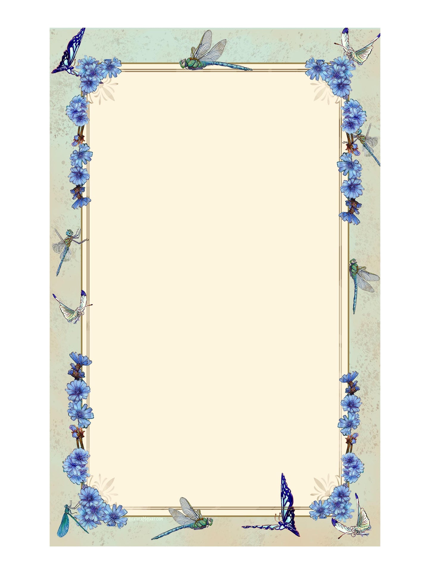 Dragonfly Chicory Art Notepad 50 Page FSC Blank Stationery 32lb Paper Unlined Pad