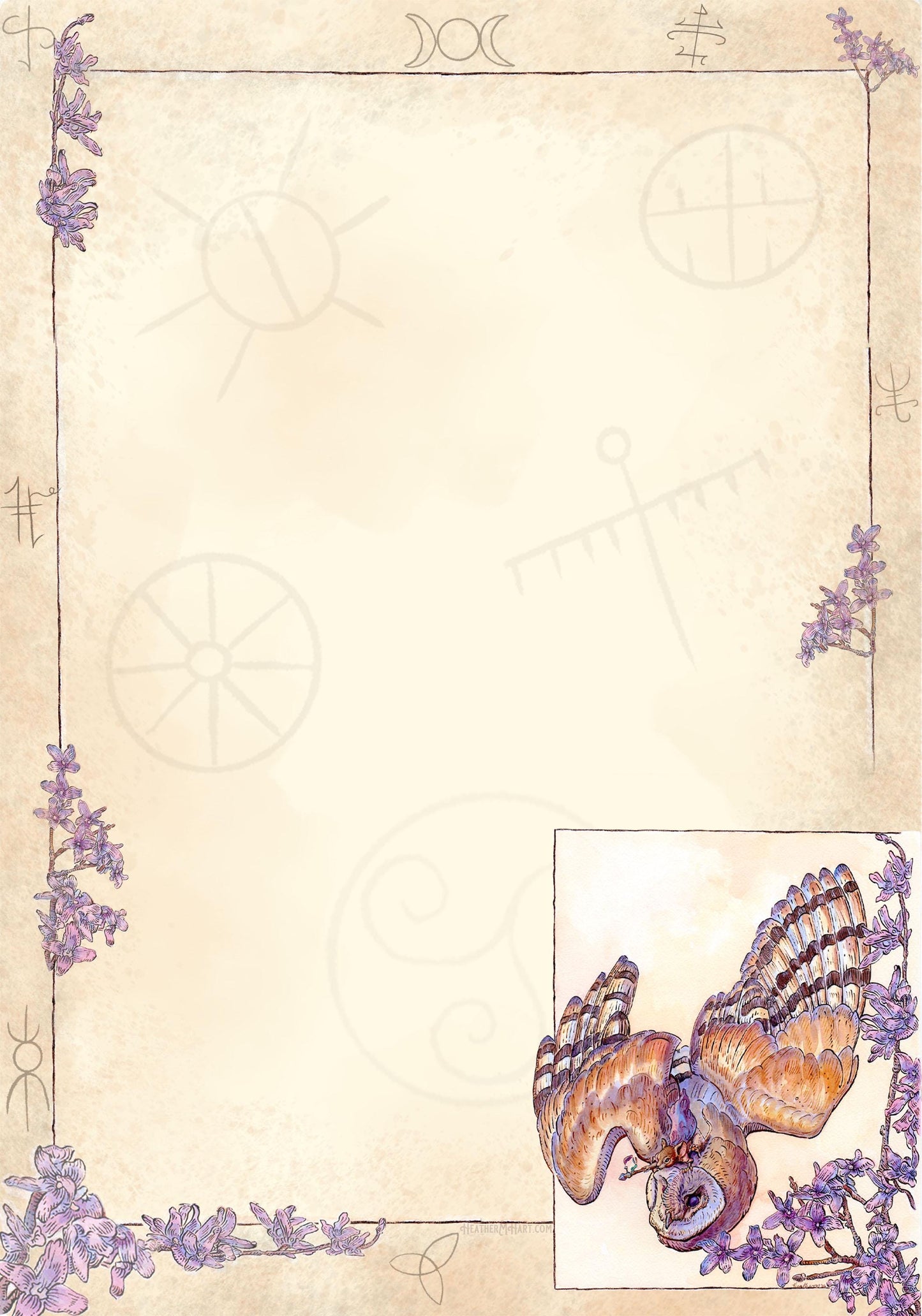 Barn Owl & Shamanic Runes Letter Writing Set - FSC Paper Fantasy Art Stationery Kit
