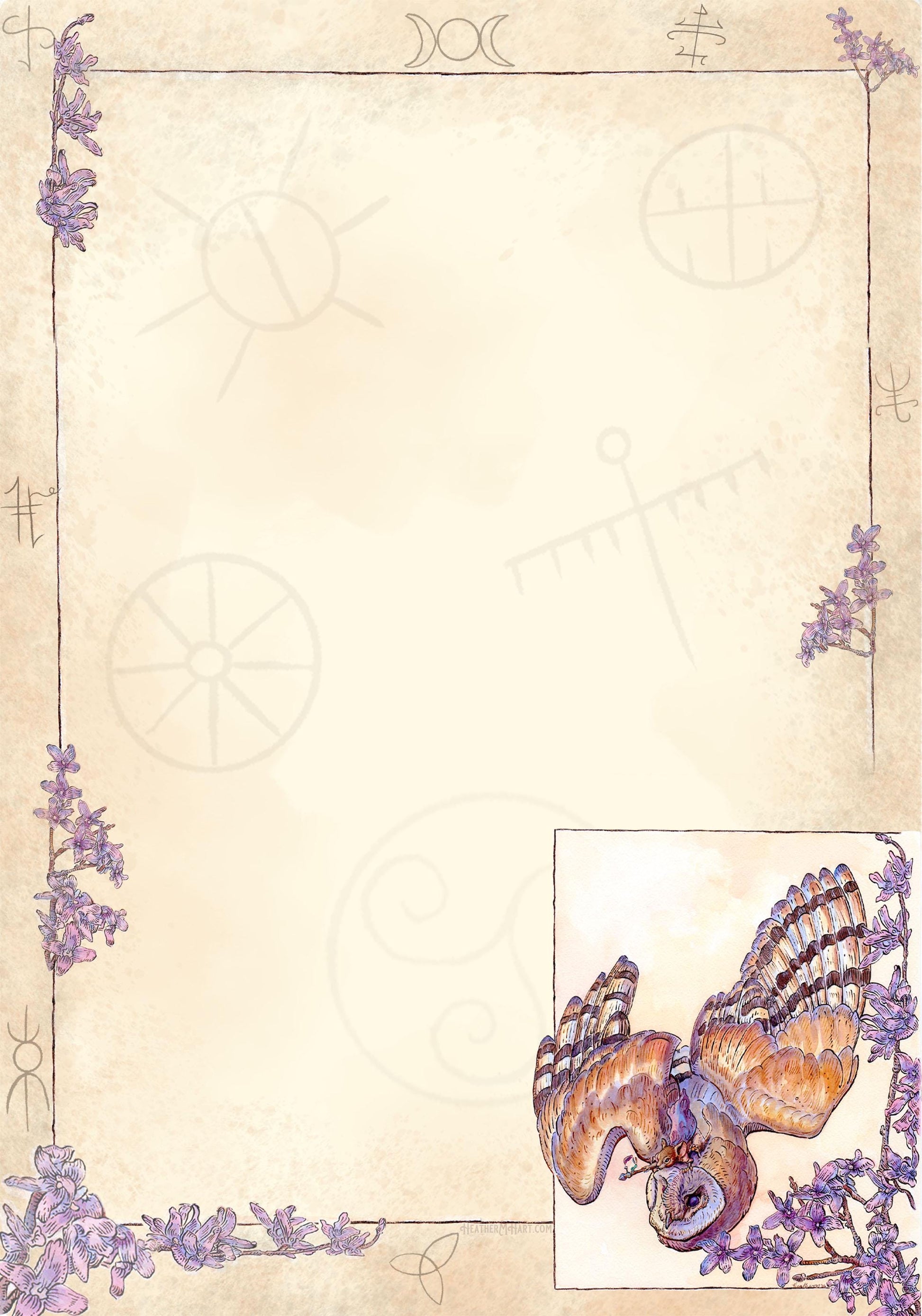 Barn Owl & Shamanic Runes Letter Writing Set - FSC Paper Fantasy Art Stationery Kit
