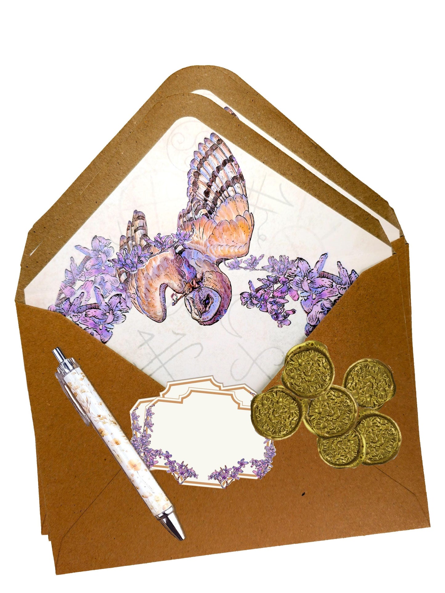 Barn Owl & Shamanic Runes Letter Writing Set - FSC Paper Fantasy Art Stationery Kit