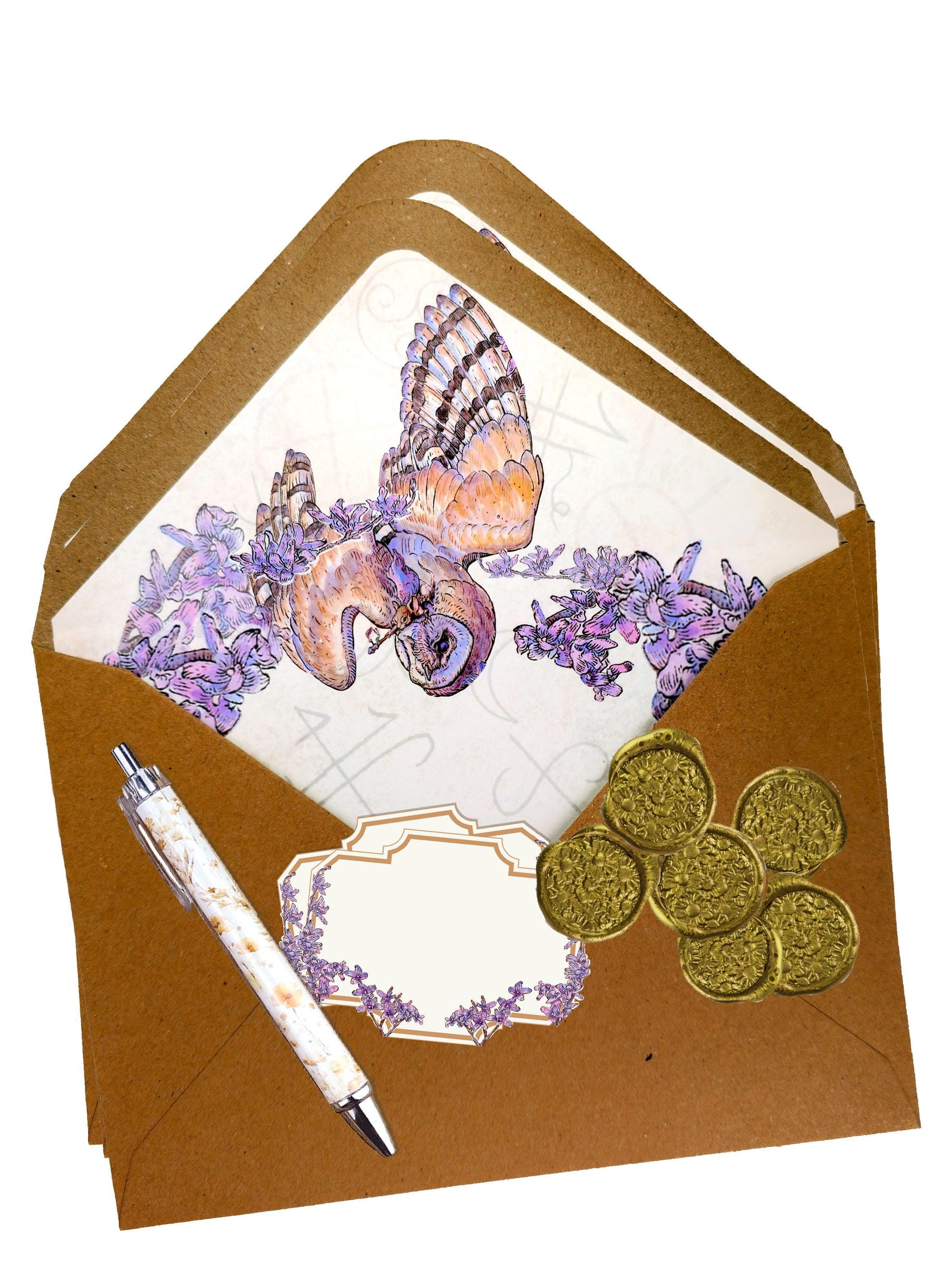 Barn Owl & Shamanic Runes Letter Writing Set - FSC Paper Fantasy Art Stationery Kit