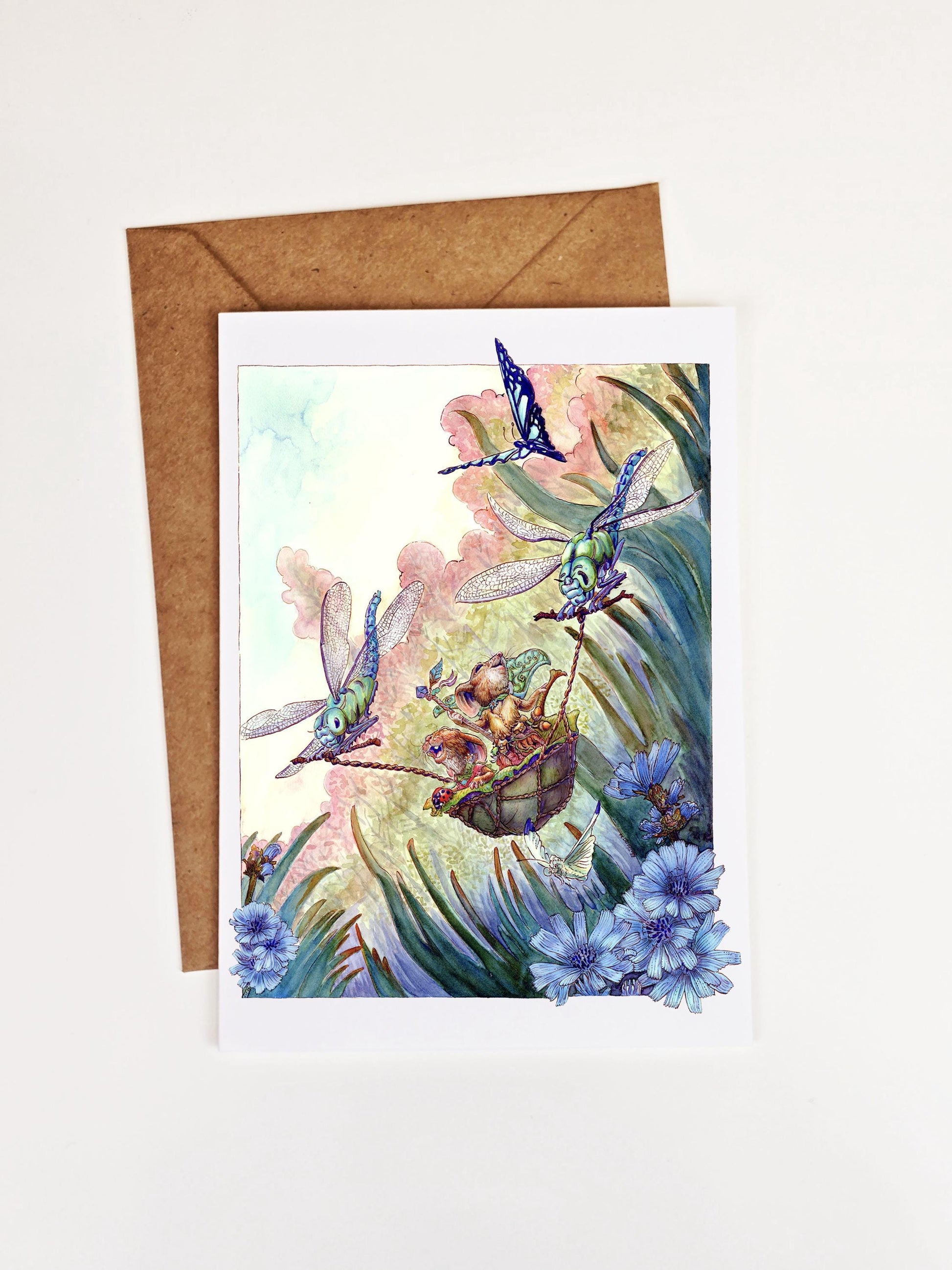 Mystic Dragonfly Ferry Greeting Card - Mother Daughter Mouse Shaman Art - Tree-Free Paper