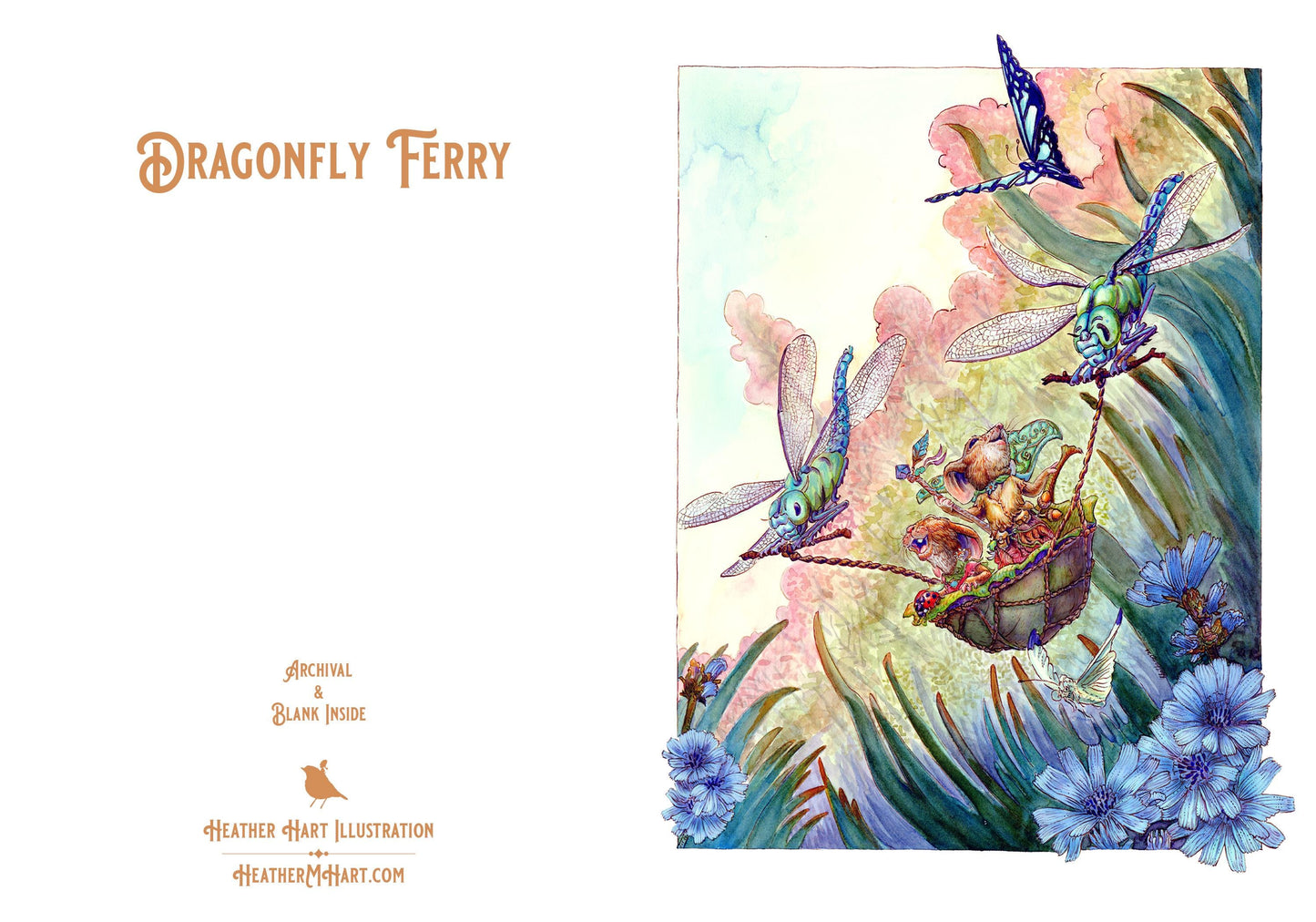 Mystic Dragonfly Ferry Greeting Card - Mother Daughter Mouse Shaman Art - Tree-Free Paper