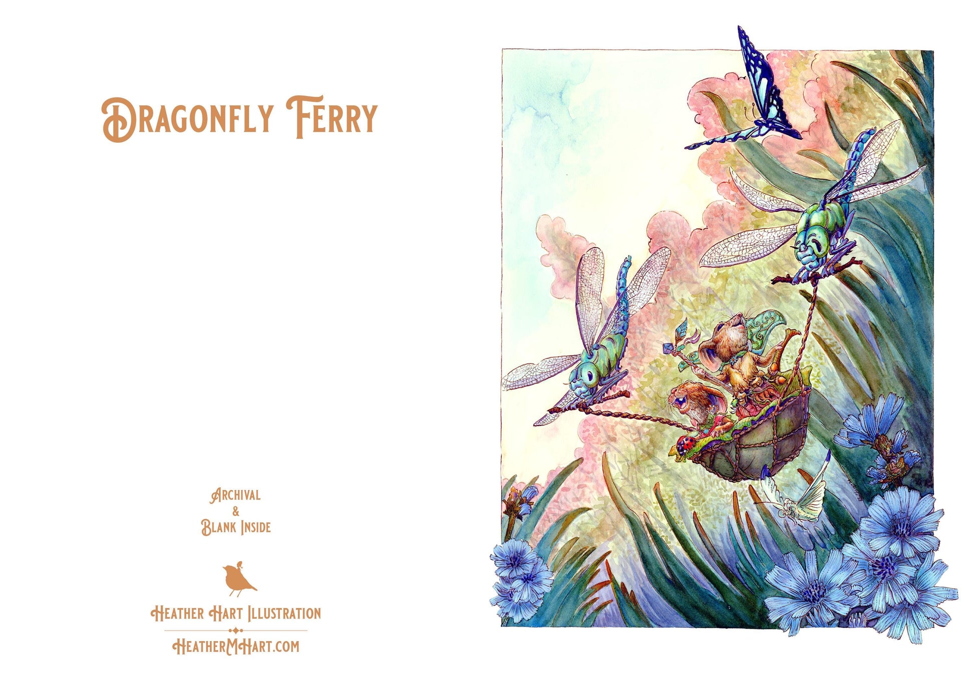 Mystic Dragonfly Ferry Greeting Card - Mother Daughter Mouse Shaman Art - Tree-Free Paper