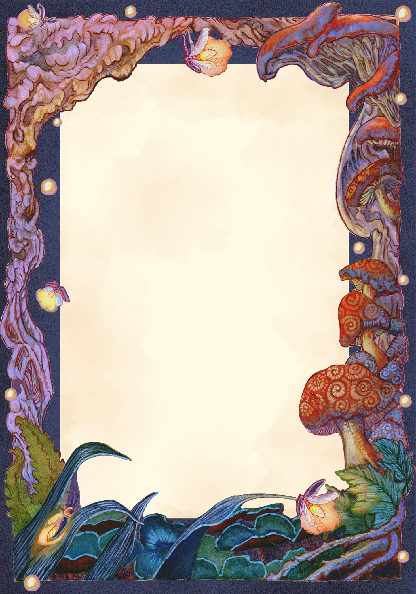 Whimsical Mushroom Stationery Set - Firefly Study Fairy Snail Cottagecore Writing Kit