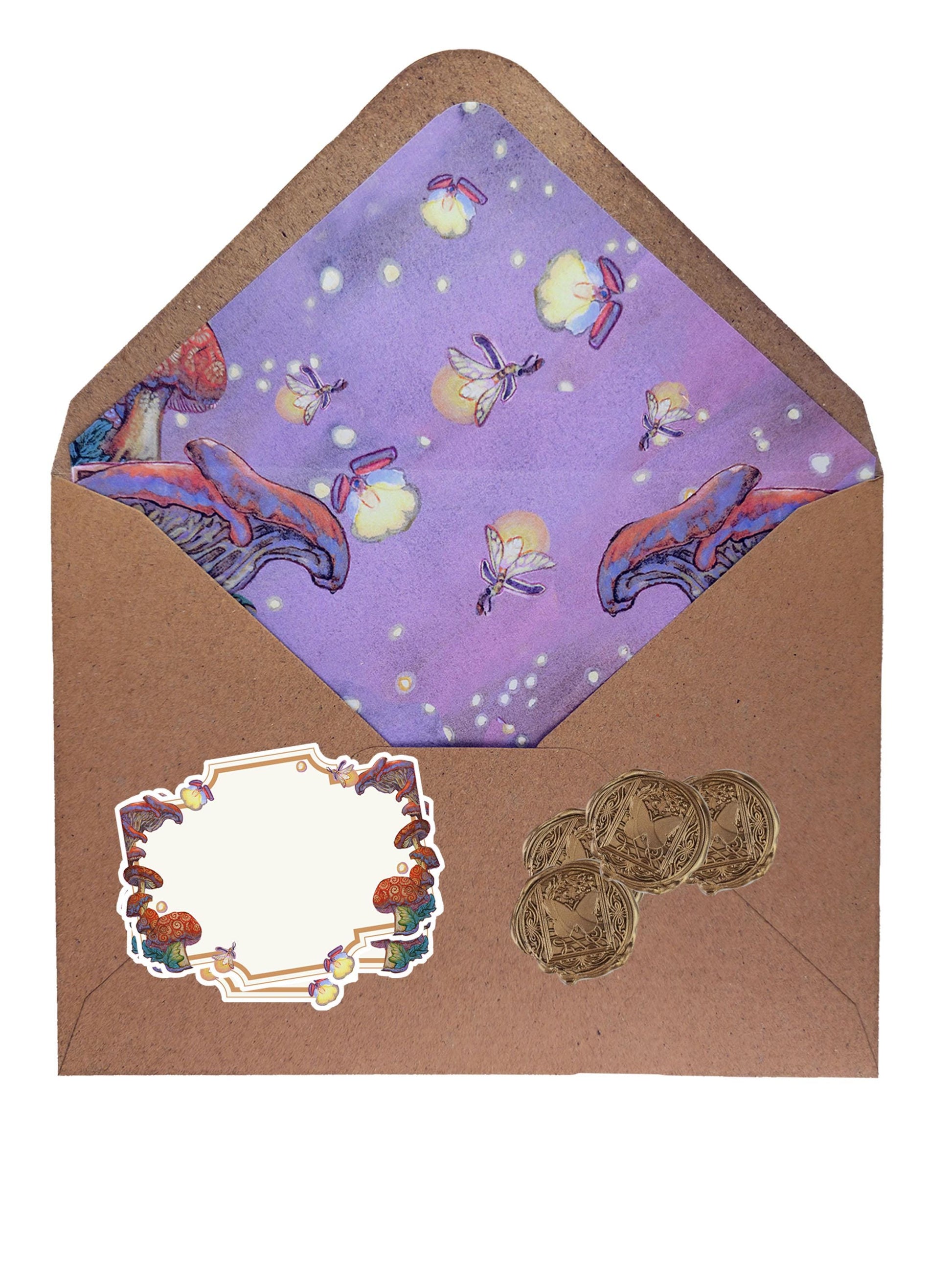 Whimsical Mushroom Stationery Set - Firefly Study Fairy Snail Cottagecore Writing Kit
