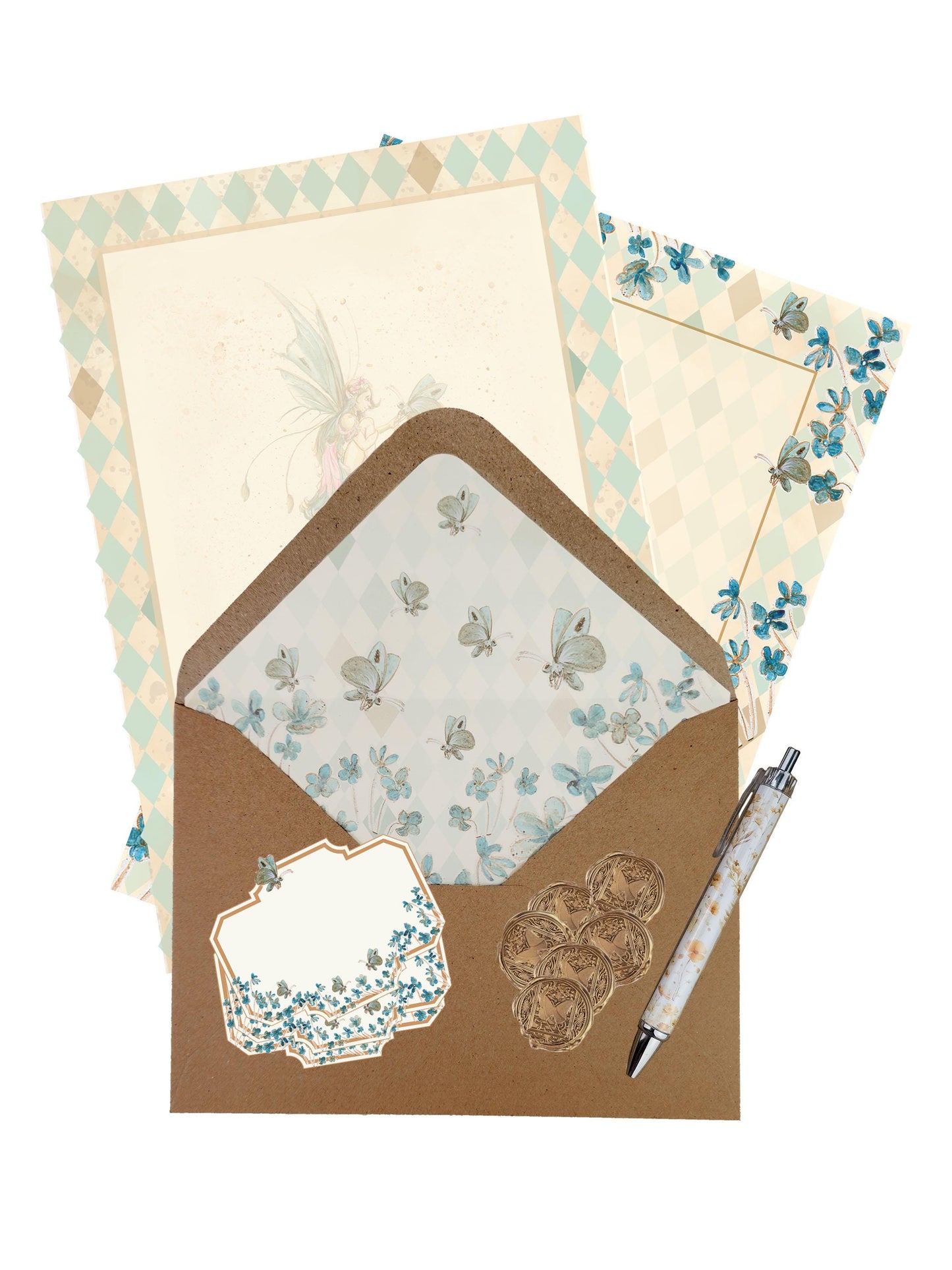 Whimsical Mushroom Stationery Set - Firefly Study Fairy Snail Cottagecore Writing Kit