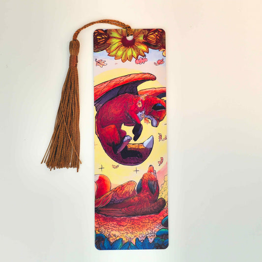 Playful Autumn Fox Metal Bookmark. Whimsical Cute Flying Fox. Cozy Fall Vibes Reading Nook. Fall leaves and Mushrooms art. Booklover gift.