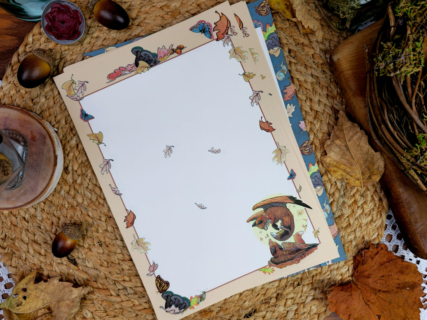 Fantasy Fall Fox Letter Writing Set| Autumn Art Nouveau Style Writing Set| Vintage Style Stationery with Wax Seals| Pen Pal Stationery Gift