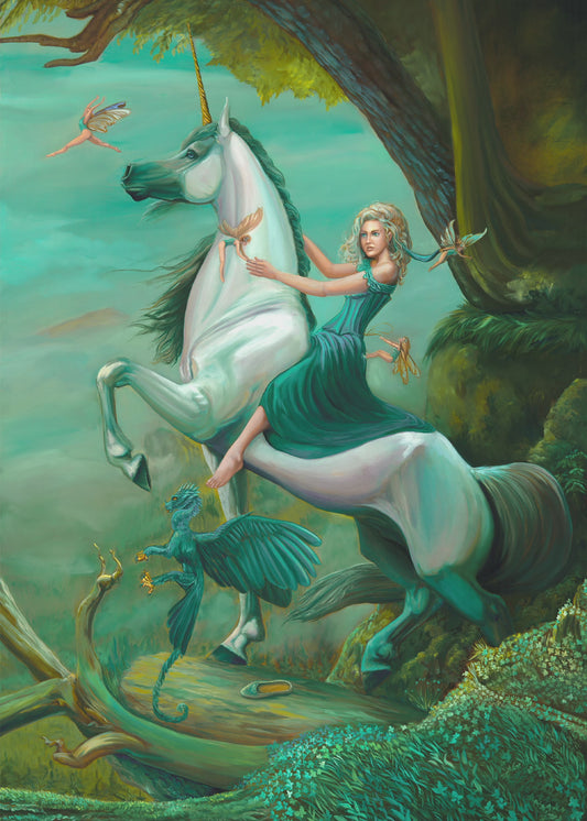 Unicorn Art Print. Celtic Mythology. Fairycore style Aesthetic art.