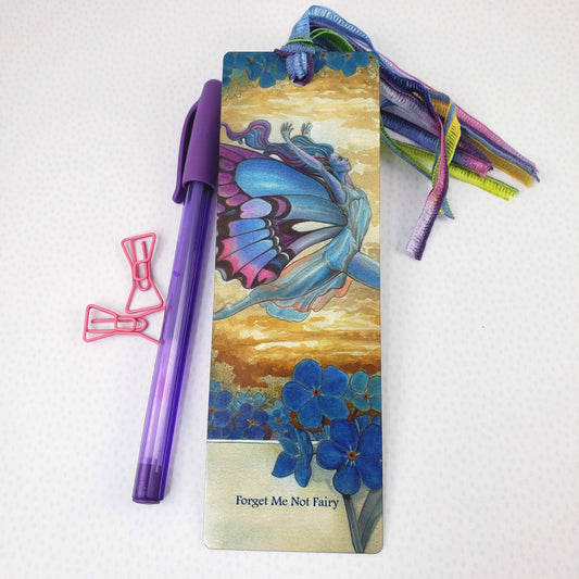 Metal Bookmark- Flower Fairy-Forget Me Not Fairy- Fantasy Art- Faeries-Whimsical-Flowers-Stationary-Journal-Planner