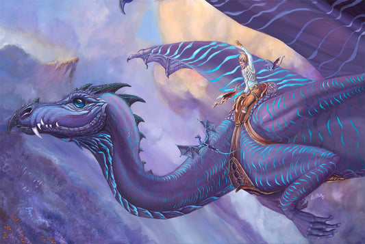 Fantasy Art Print. Maiden Flight. Dragon Rider. MtG style. Dungeons & Dragons. Dragon Riders of Pern Style. Fantasy Creature. Wall Decor