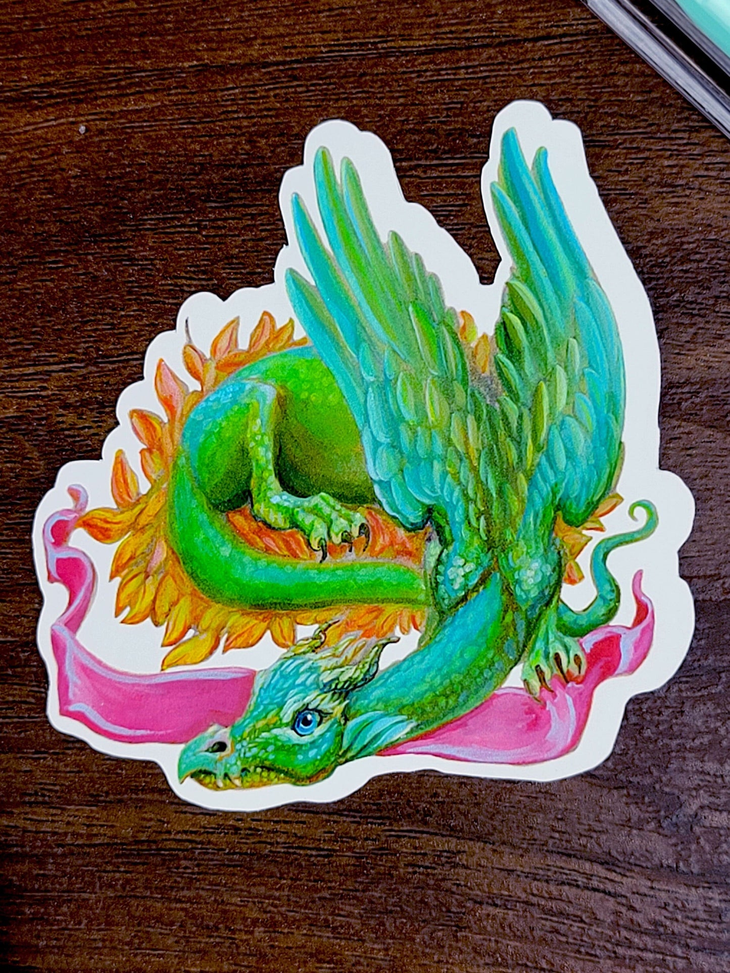 Fantasy Dragon Sticker. BUJO. Laptop Sticker. Junk Journal. Feather Dragon. Mythical Creature. Pagan Art. Stationary.