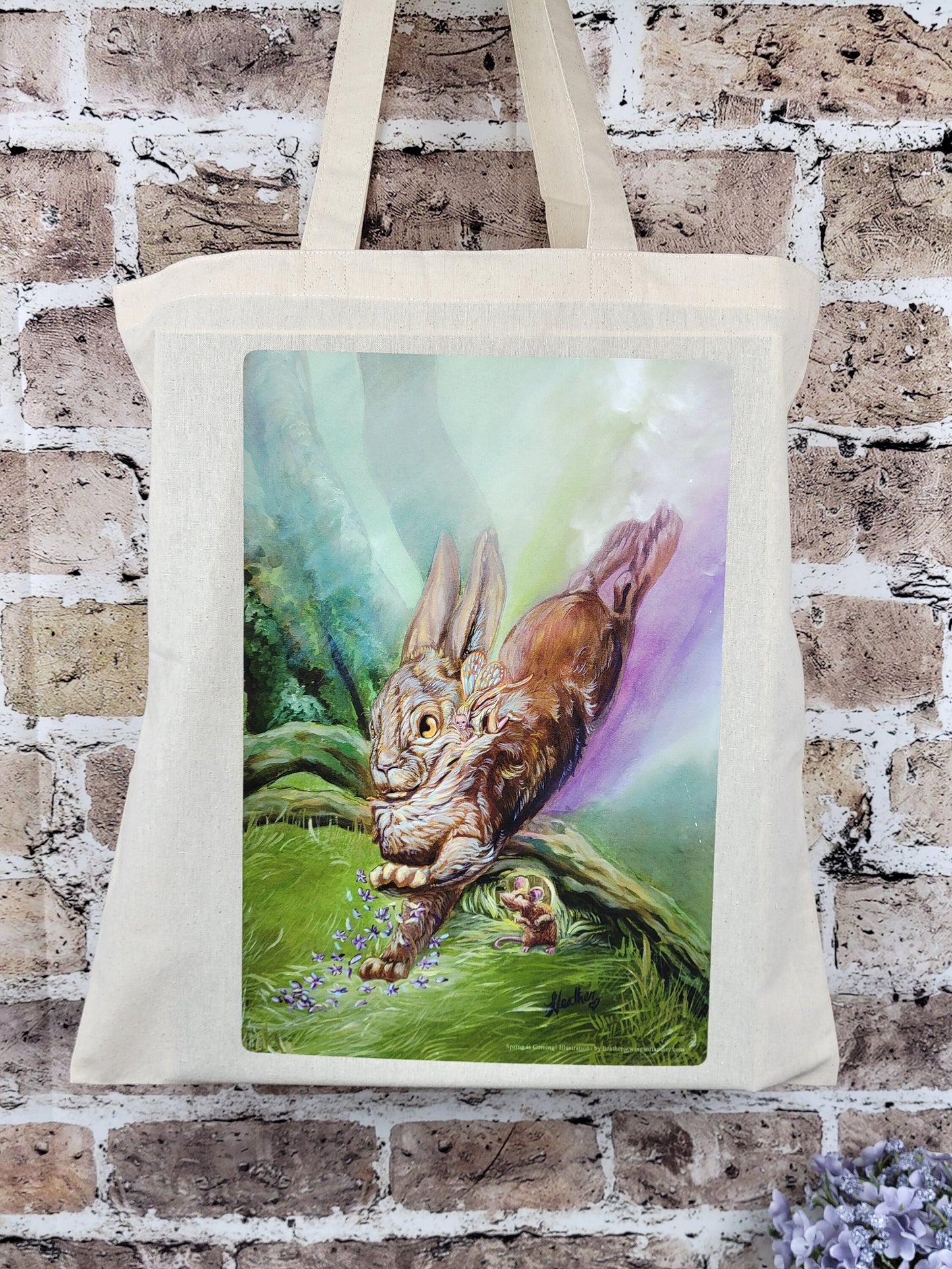 Fantasy Art Totebag. Spring Hare Totebag. Fairycore. Carry-All-Bag. Reusable Grocery Bag. Magical. Travel and Beach bag. Shopping Bag.
